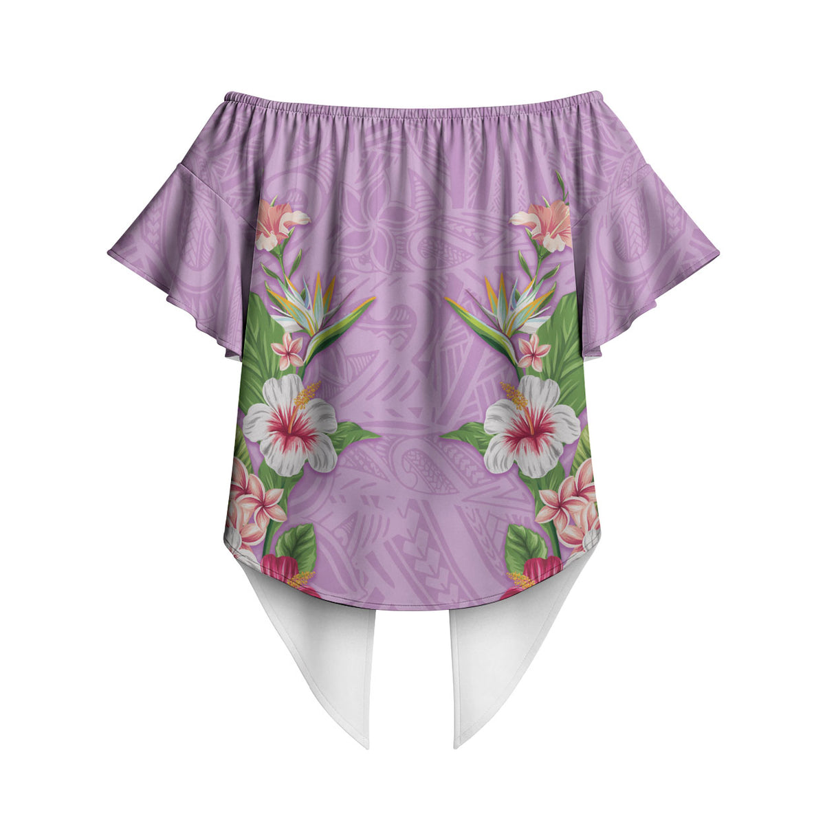 Hawaii Tropical Flowers Off Shoulder Wrap Waist Top Lavender Polynesian Tattoo Art LT05 - Polynesian Pride