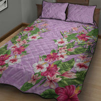 Hawaii Tropical Flowers Quilt Bed Set Lavender Polynesian Tattoo Art LT05 - Polynesian Pride