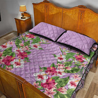 Hawaii Tropical Flowers Quilt Bed Set Lavender Polynesian Tattoo Art LT05 - Polynesian Pride
