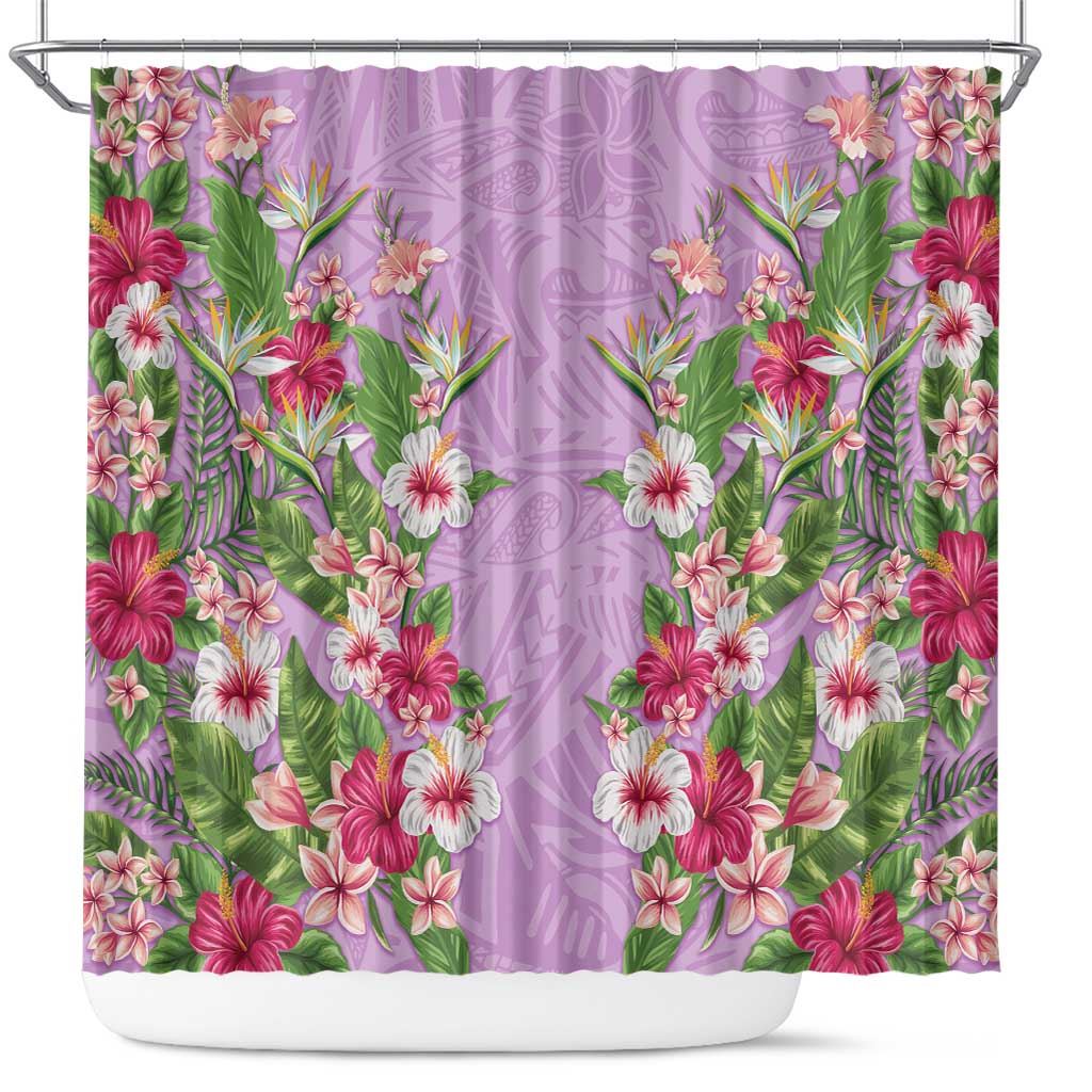 Hawaii Tropical Flowers Shower Curtain Lavender Polynesian Tattoo Art