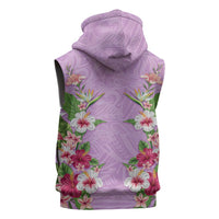 Hawaii Tropical Flowers Sleeveless Hoodie Lavender Polynesian Tattoo Art