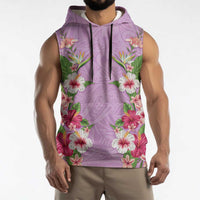 Hawaii Tropical Flowers Sleeveless Hoodie Lavender Polynesian Tattoo Art