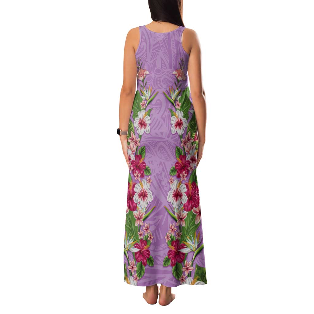 Hawaii Tropical Flowers Tank Maxi Dress Lavender Polynesian Tattoo Art LT05 - Polynesian Pride