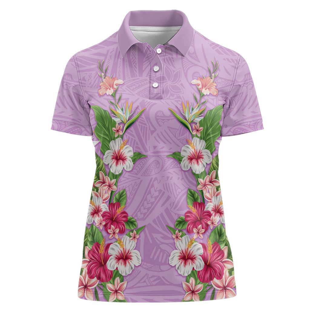 Hawaii Tropical Flowers Women Polo Shirt Lavender Polynesian Tattoo Art LT05 Female Lavender - Polynesian Pride
