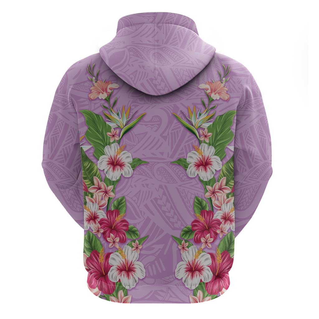 Hawaii Tropical Flowers Zip Hoodie Lavender Polynesian Tattoo Art