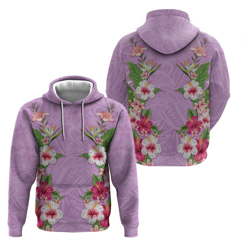 Hawaii Tropical Flowers Zip Hoodie Lavender Polynesian Tattoo Art