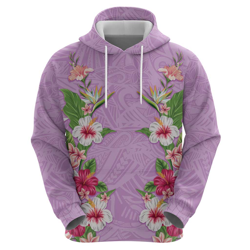 Hawaii Tropical Flowers Zip Hoodie Lavender Polynesian Tattoo Art