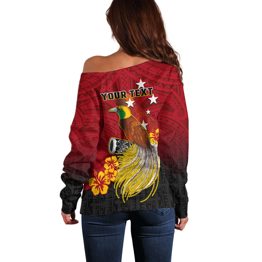 Personalized Papua New Guinea Off Shoulder Sweater Bird Of Paradise Hibiscus With Motuan Pattern LT05 - Polynesian Pride