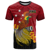 Personalized Papua New Guinea T Shirt Bird Of Paradise Hibiscus With Motuan Pattern LT05 Red - Polynesian Pride