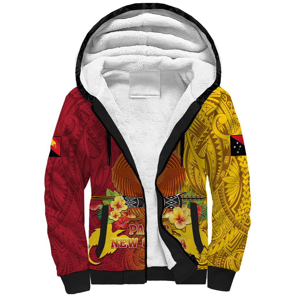 Personalized Papua New Guinea Independence Day Sherpa Hoodie Bird Of Paradise With Polynesian Pattern LT05 Unisex Yellow - Polynesian Pride