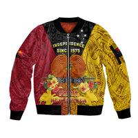 Personalized Papua New Guinea Independence Day Sleeve Zip Bomber Jacket Bird Of Paradise With Polynesian Pattern LT05 Unisex Yellow - Polynesian Pride