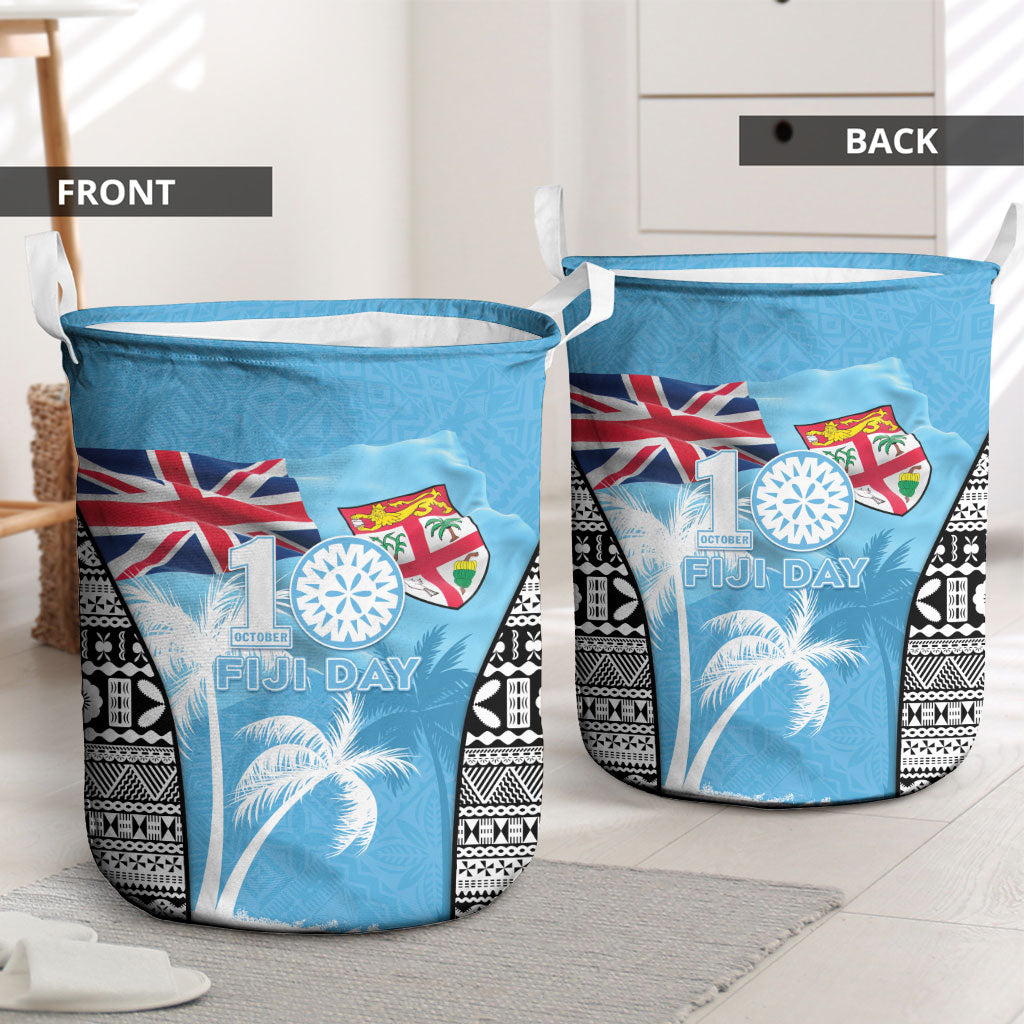 Fiji Day 2026 Laundry Basket Masi Tapa Pattern With Palm Tree