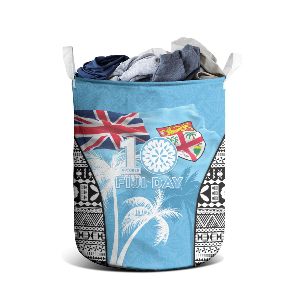 Fiji Day 2026 Laundry Basket Masi Tapa Pattern With Palm Tree