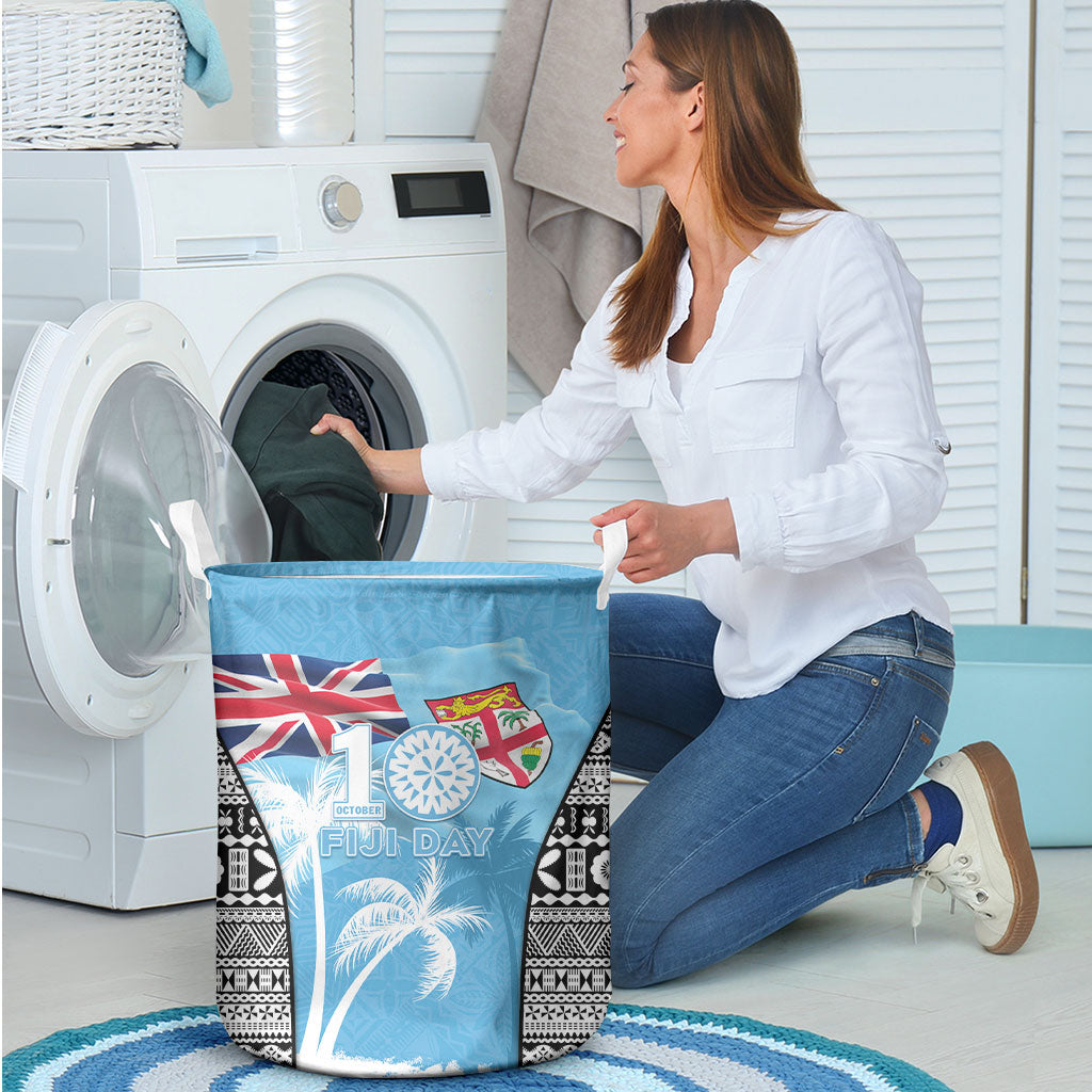 Fiji Day 2026 Laundry Basket Masi Tapa Pattern With Palm Tree