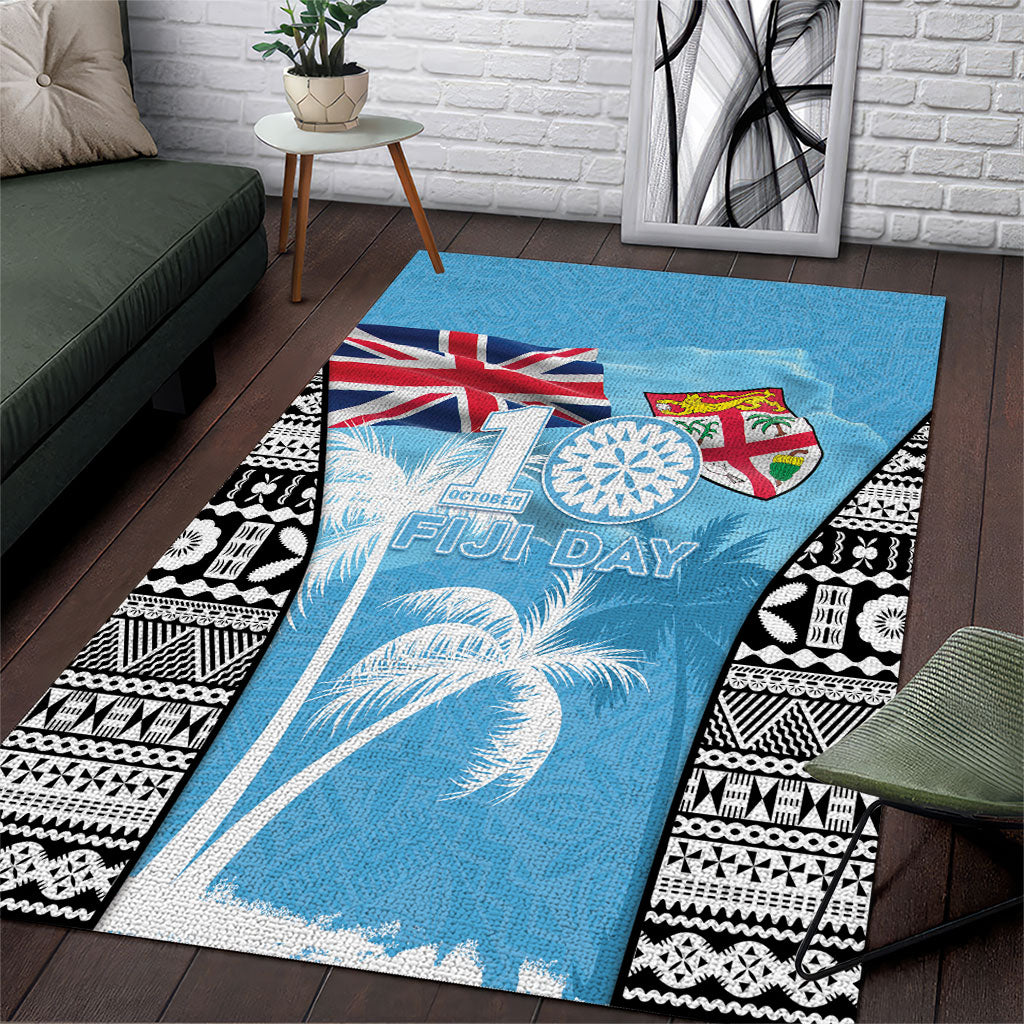 Fiji Day 2026 Area Rug Masi Tapa Pattern With Palm Tree