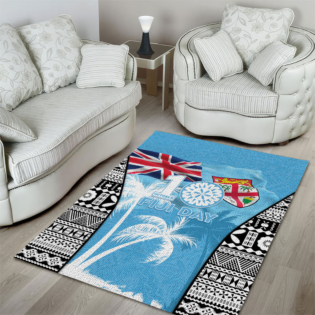 Fiji Day 2026 Area Rug Masi Tapa Pattern With Palm Tree