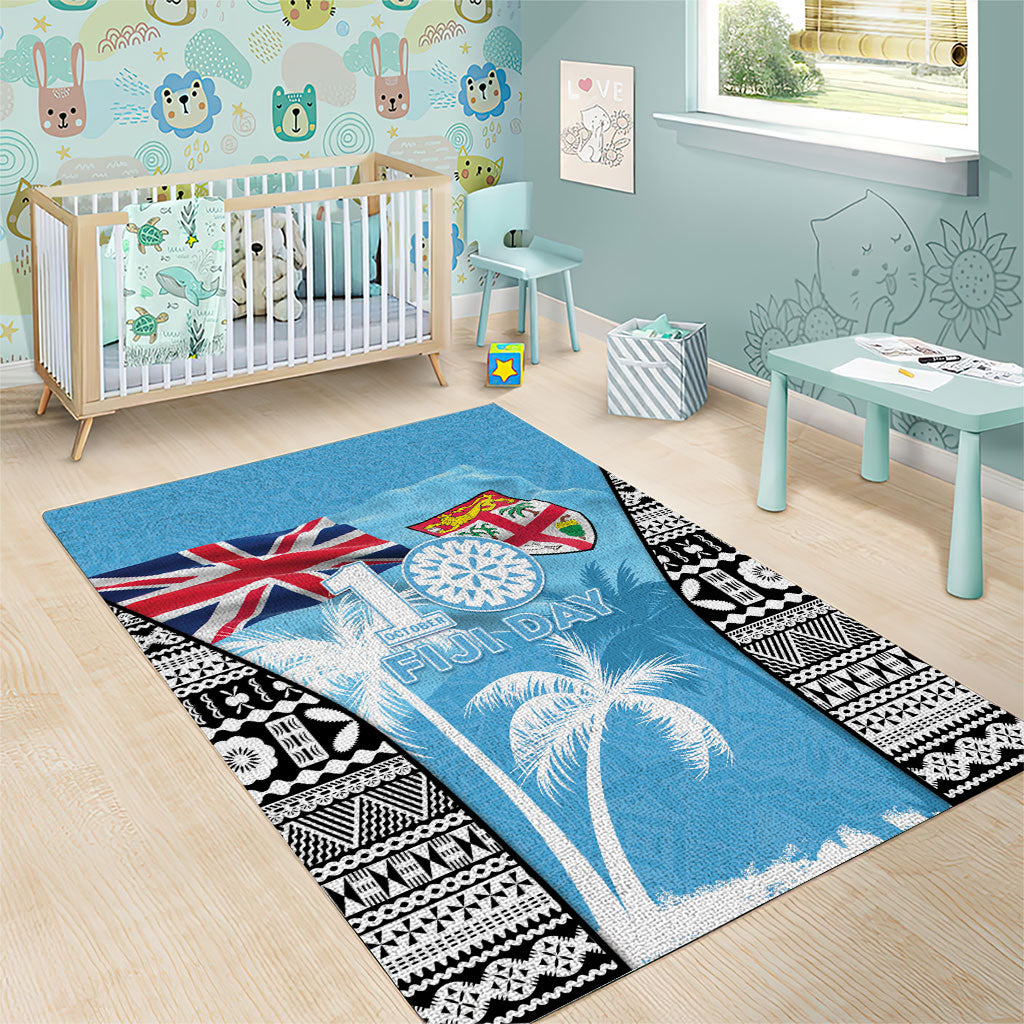 Fiji Day 2026 Area Rug Masi Tapa Pattern With Palm Tree