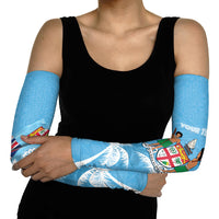 Personalised Fiji Day 2026 Arm Sleeves Masi Tapa Pattern With Palm Tree