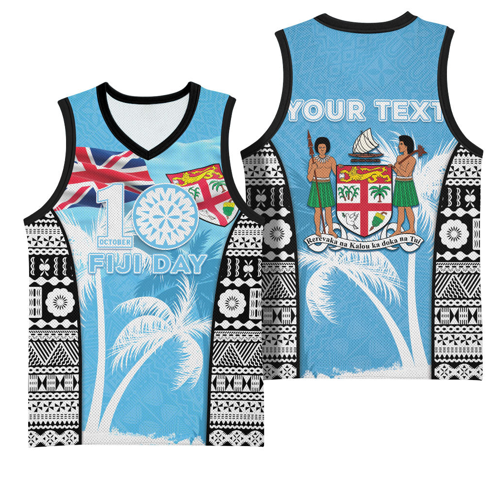 Personalised Fiji Day 2026 Basketball Jersey Masi Tapa Pattern With Palm Tree