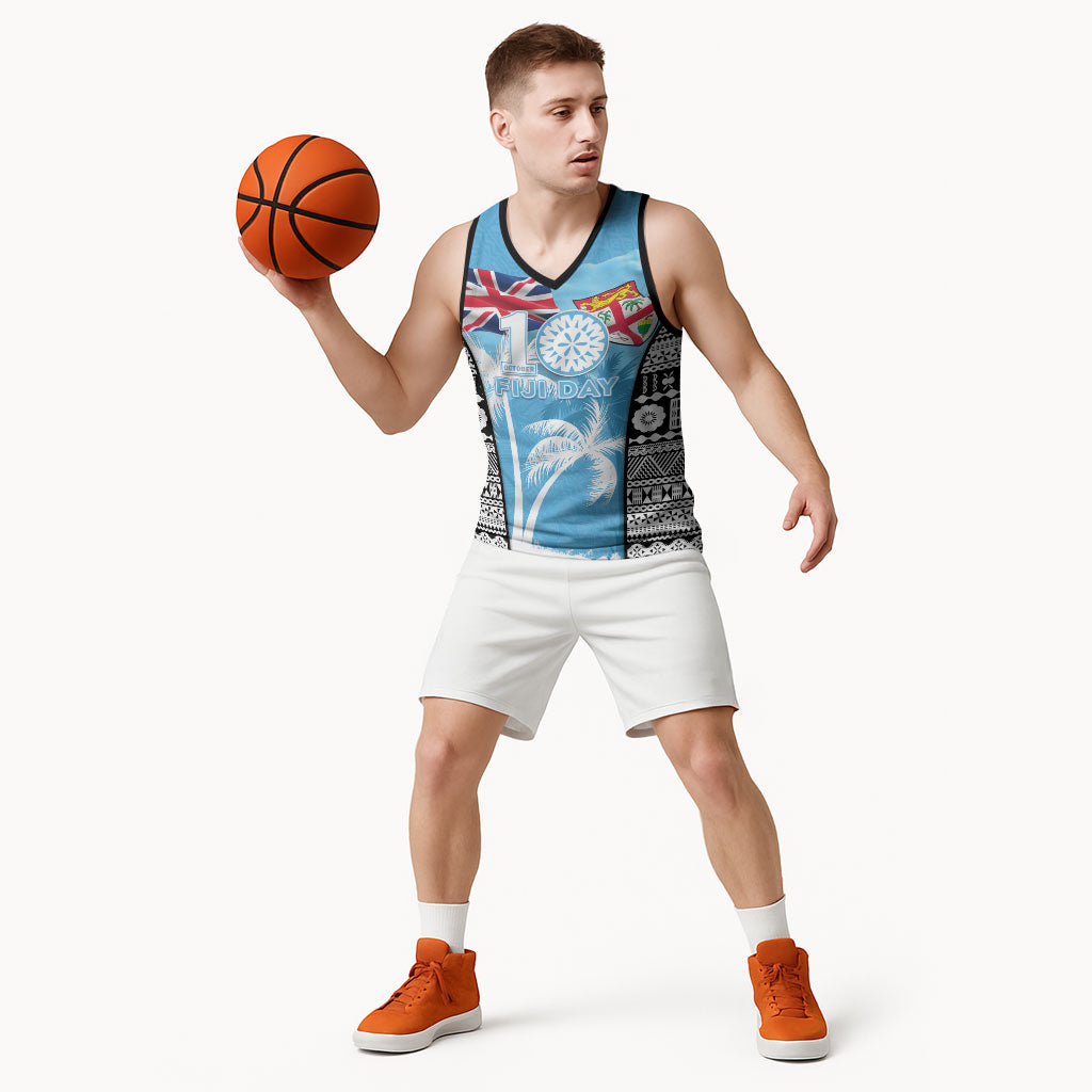 Personalised Fiji Day 2026 Basketball Jersey Masi Tapa Pattern With Palm Tree