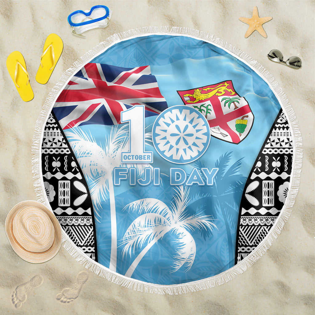 Fiji Day 2026 Beach Blanket Masi Tapa Pattern With Palm Tree