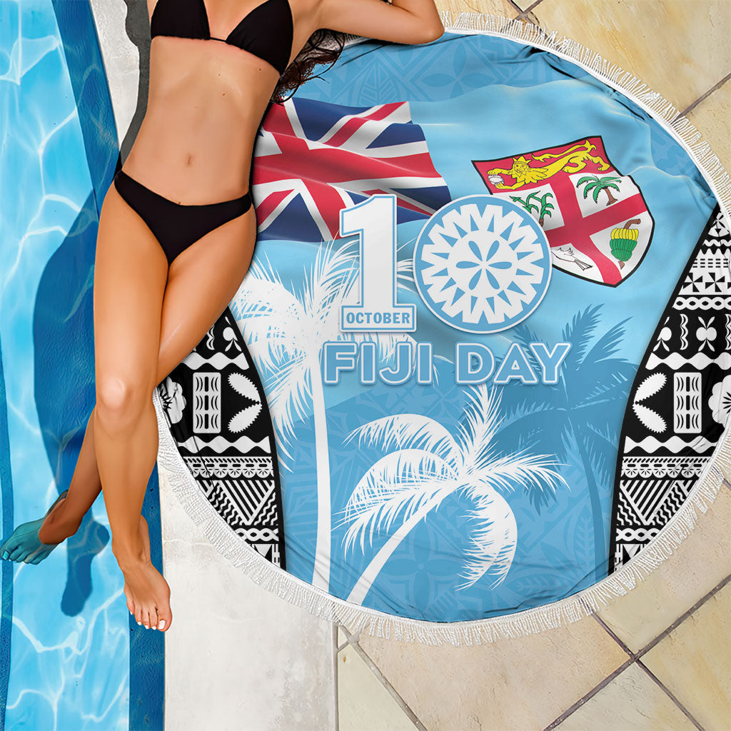 Fiji Day 2026 Beach Blanket Masi Tapa Pattern With Palm Tree