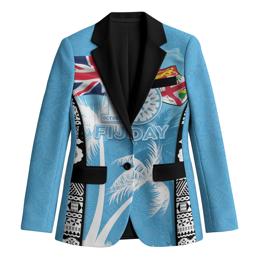 Personalised Fiji Day 2026 Blazer Masi Tapa Pattern With Palm Tree