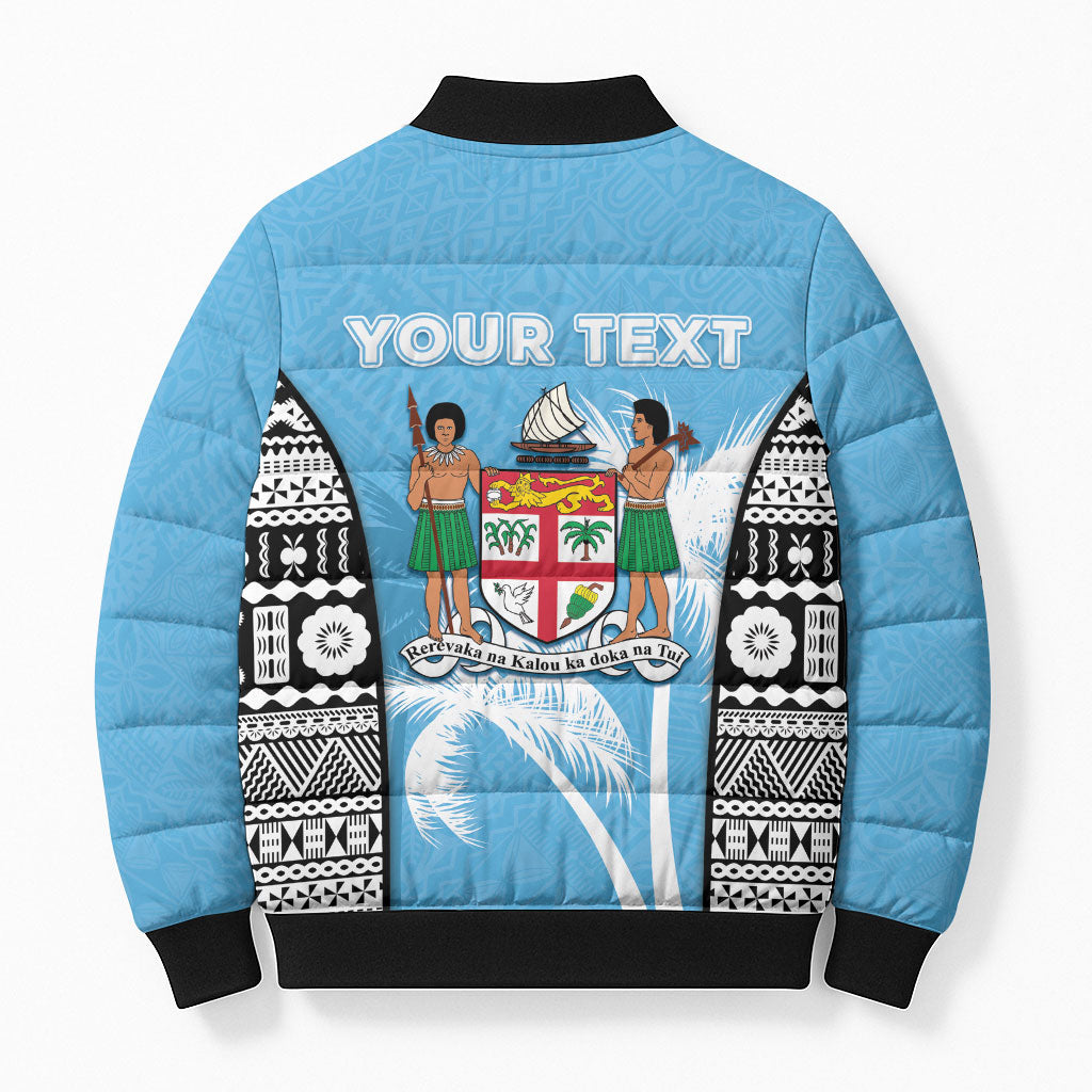 Personalised Fiji Day 2026 Bomber Puffer Jacket Masi Tapa Pattern With Palm Tree