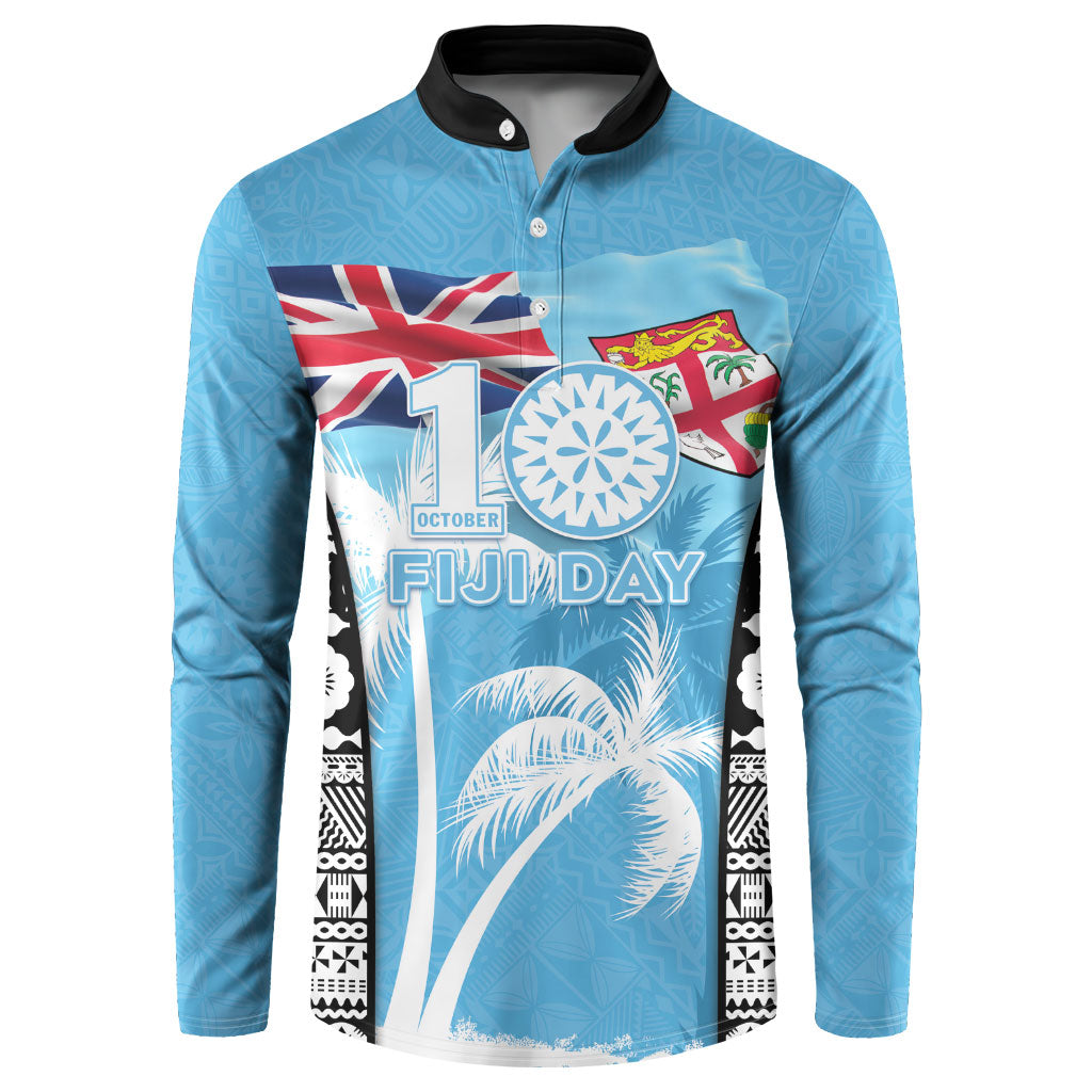 Personalised Fiji Day 2026 Button Sweatshirt Masi Tapa Pattern With Palm Tree
