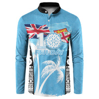 Personalised Fiji Day 2026 Button Sweatshirt Masi Tapa Pattern With Palm Tree