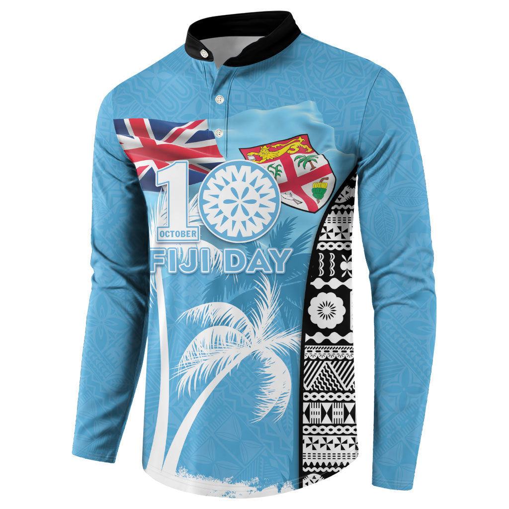 Personalised Fiji Day 2026 Button Sweatshirt Masi Tapa Pattern With Palm Tree
