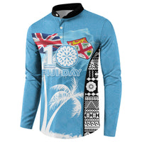 Personalised Fiji Day 2026 Button Sweatshirt Masi Tapa Pattern With Palm Tree