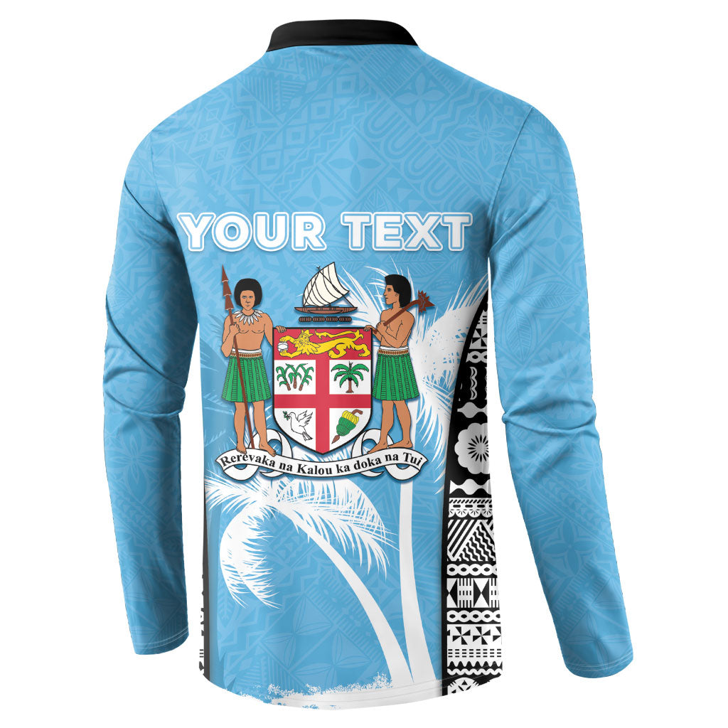 Personalised Fiji Day 2026 Button Sweatshirt Masi Tapa Pattern With Palm Tree