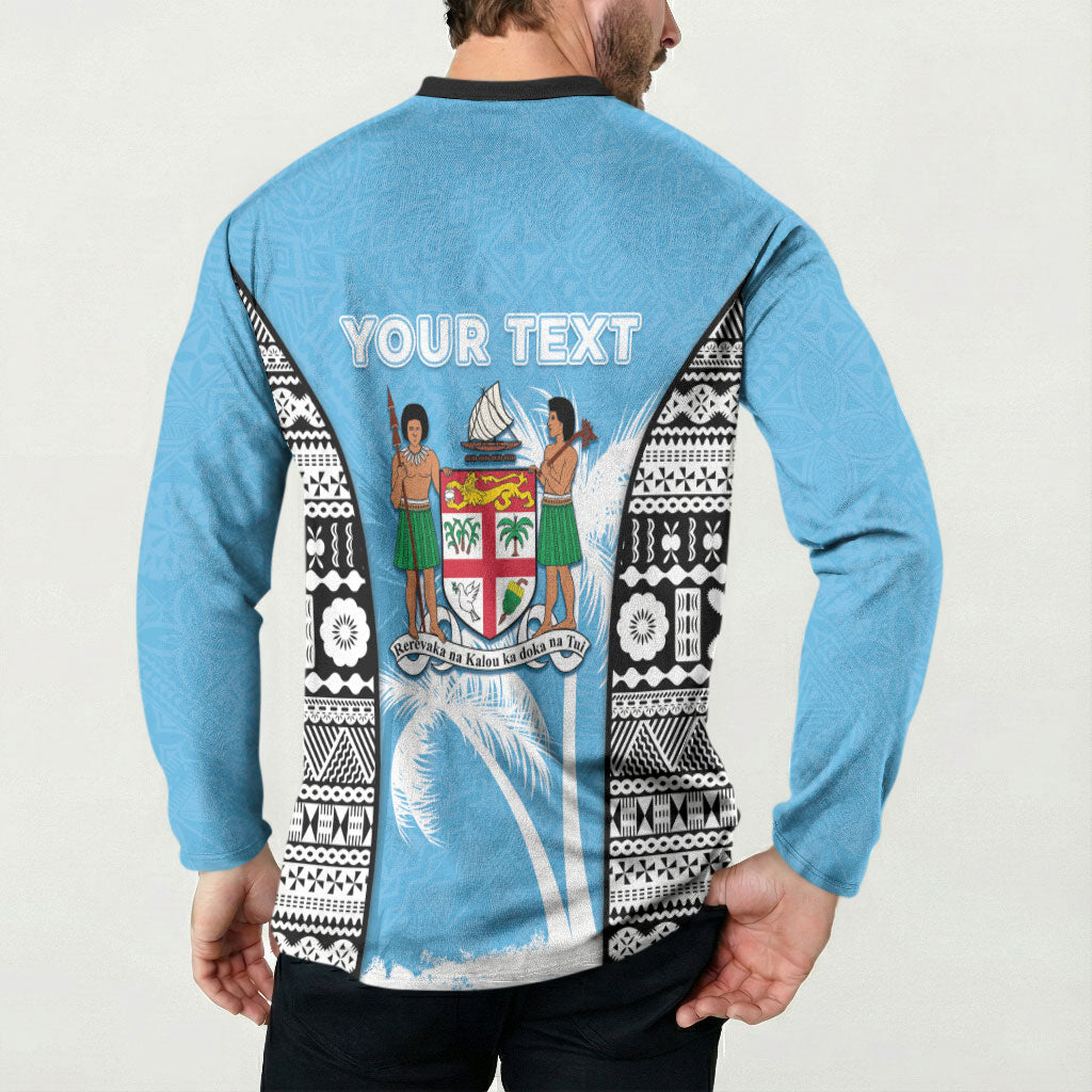 Personalised Fiji Day 2026 Button Sweatshirt Masi Tapa Pattern With Palm Tree