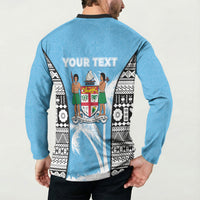 Personalised Fiji Day 2026 Button Sweatshirt Masi Tapa Pattern With Palm Tree