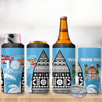 Personalised Fiji Day 2026 4 in 1 Can Cooler Tumbler Masi Tapa Pattern With Palm Tree