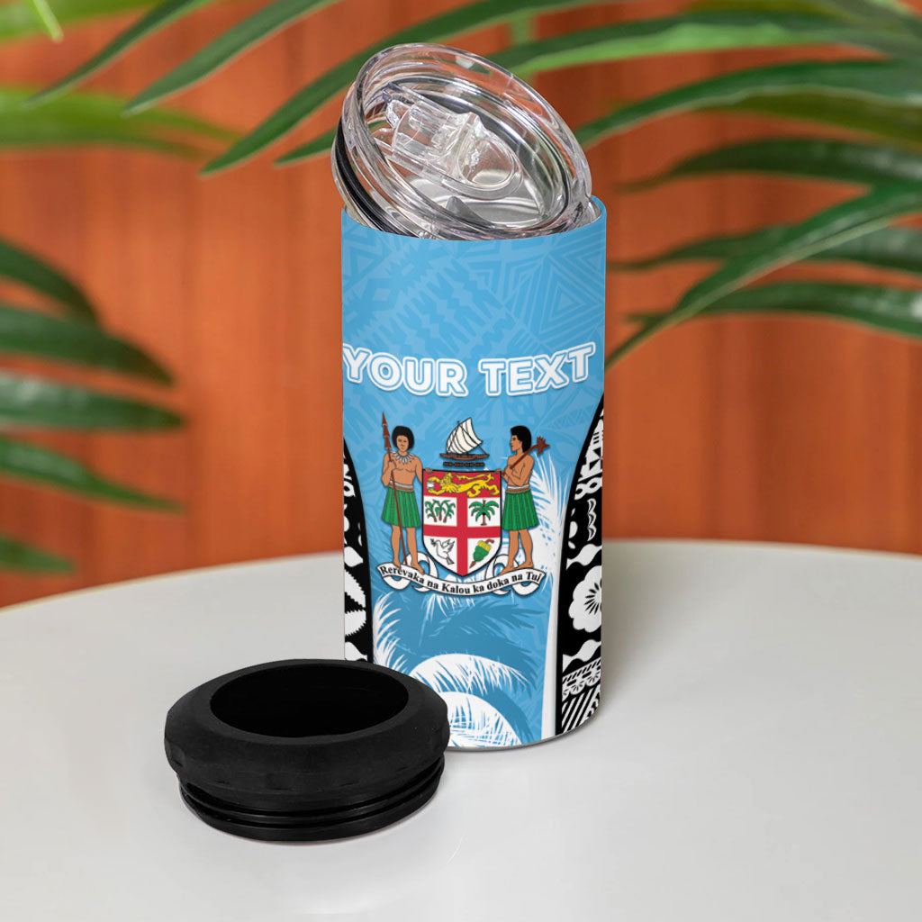 Personalised Fiji Day 2026 4 in 1 Can Cooler Tumbler Masi Tapa Pattern With Palm Tree