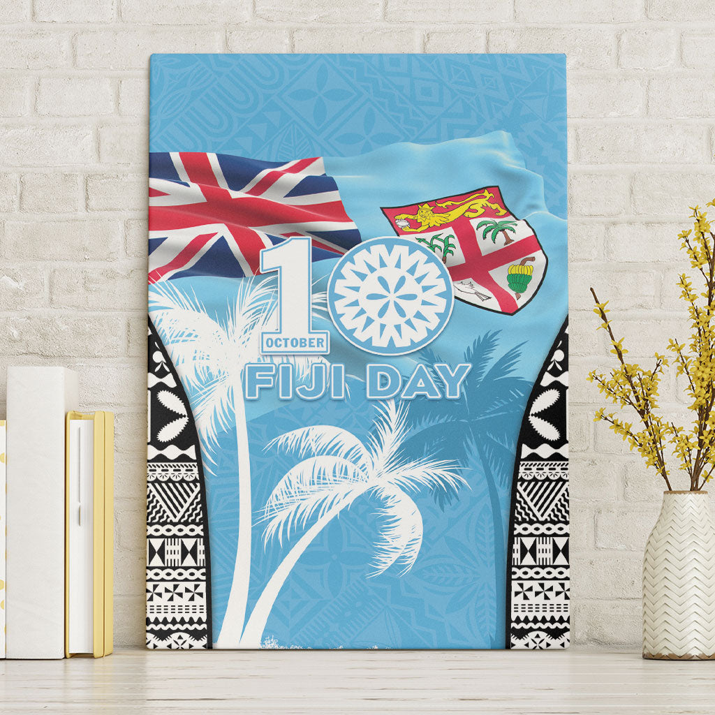 Fiji Day 2026 Canvas Wall Art Masi Tapa Pattern With Palm Tree