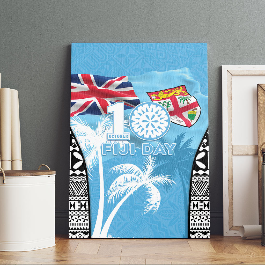 Fiji Day 2026 Canvas Wall Art Masi Tapa Pattern With Palm Tree