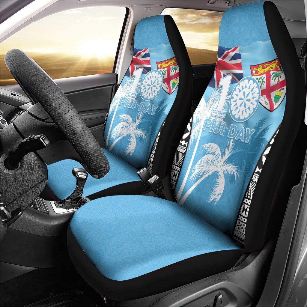 Fiji Day 2026 Car Seat Cover Masi Tapa Pattern With Palm Tree