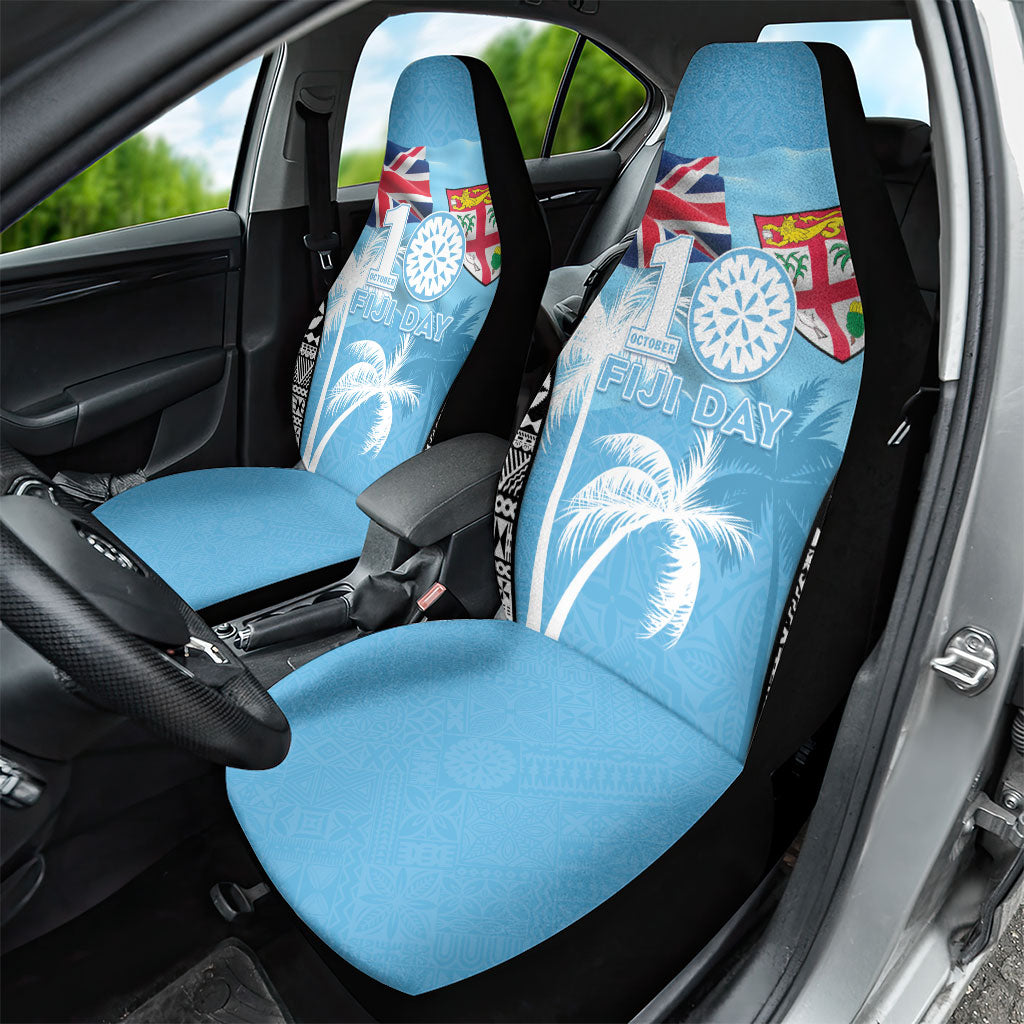 Fiji Day 2026 Car Seat Cover Masi Tapa Pattern With Palm Tree