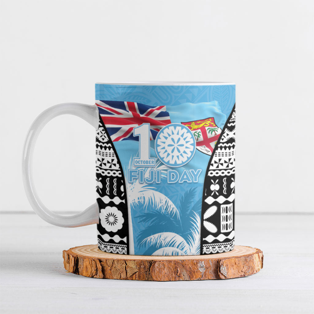 Personalised Fiji Day 2026 Ceramic Mug Masi Tapa Pattern With Palm Tree