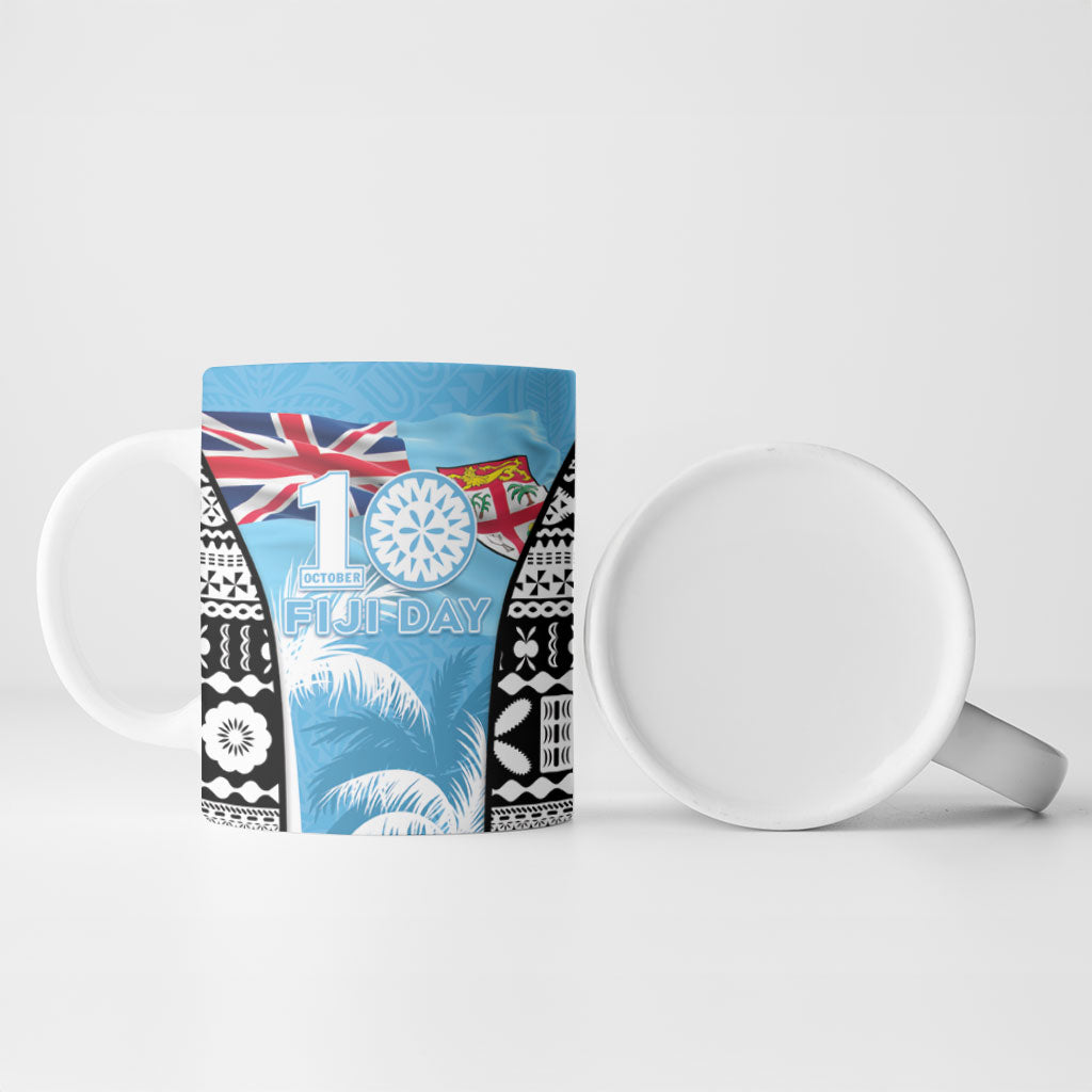 Personalised Fiji Day 2026 Ceramic Mug Masi Tapa Pattern With Palm Tree
