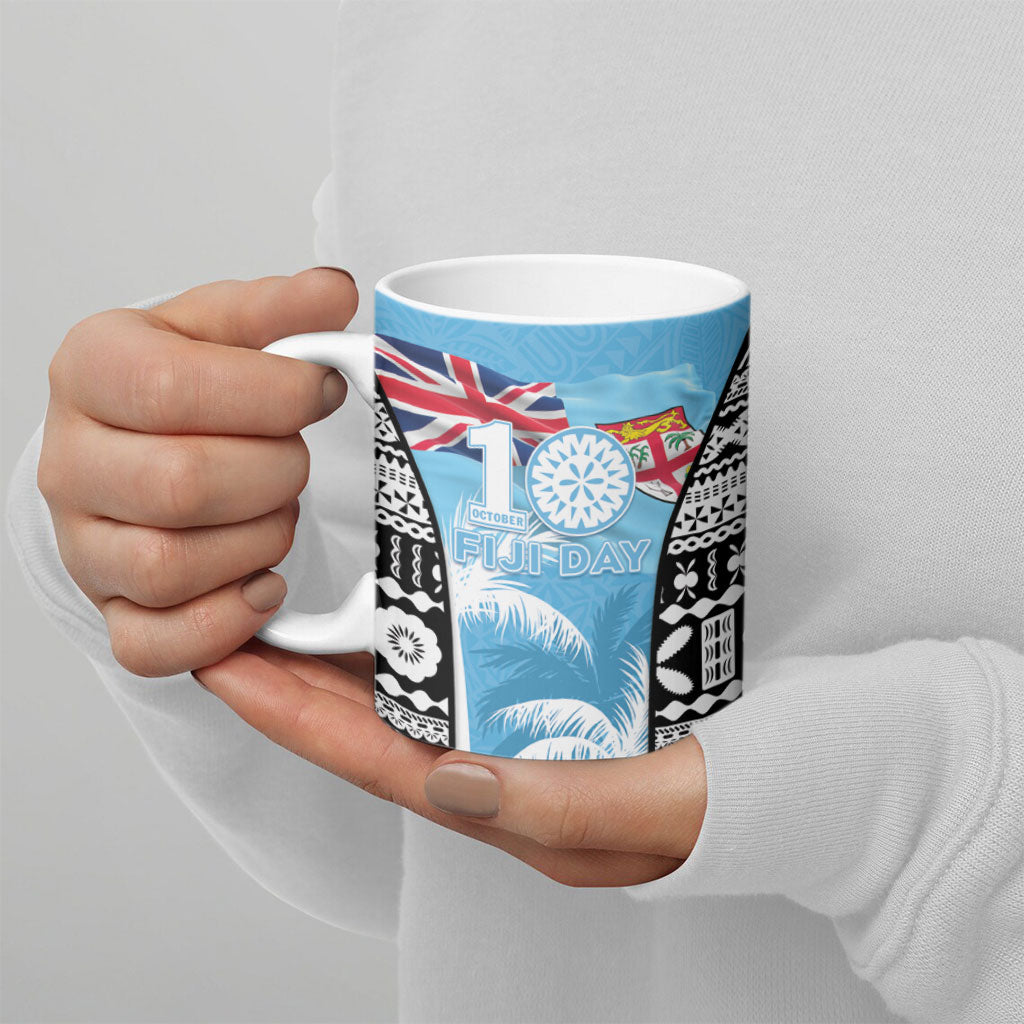 Personalised Fiji Day 2026 Ceramic Mug Masi Tapa Pattern With Palm Tree
