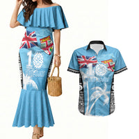 Personalised Fiji Day 2026 Couples Matching Mermaid Dress and Hawaiian Shirt Masi Tapa Pattern With Palm Tree