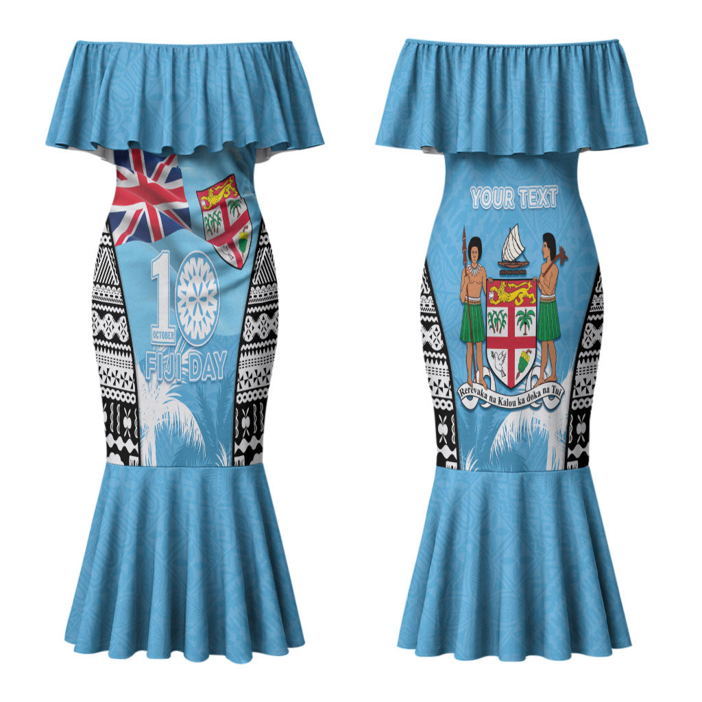 Personalised Fiji Day 2026 Couples Matching Mermaid Dress and Hawaiian Shirt Masi Tapa Pattern With Palm Tree