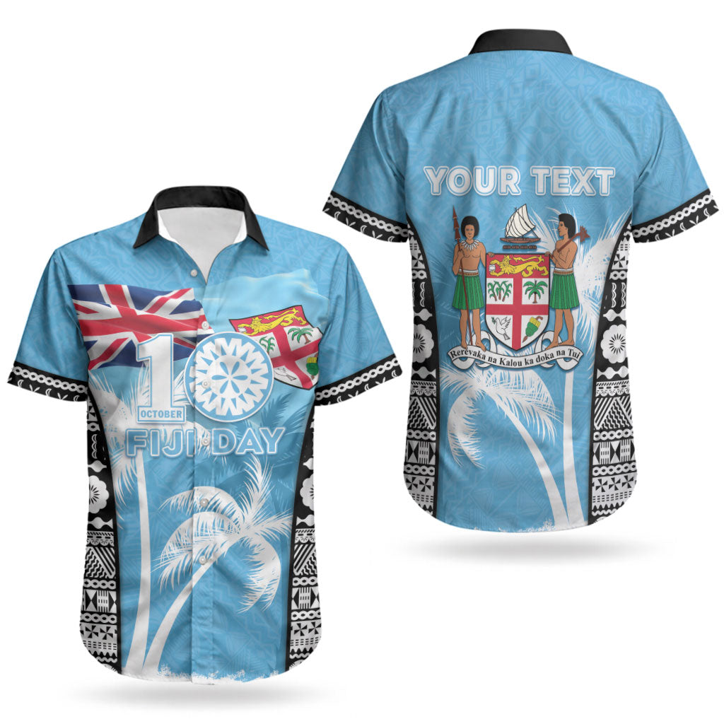 Personalised Fiji Day 2026 Couples Matching Off Shoulder Maxi Dress and Hawaiian Shirt Masi Tapa Pattern With Palm Tree