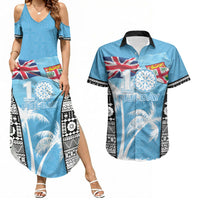 Personalised Fiji Day 2026 Couples Matching Summer Maxi Dress and Hawaiian Shirt Masi Tapa Pattern With Palm Tree