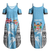 Personalised Fiji Day 2026 Couples Matching Summer Maxi Dress and Hawaiian Shirt Masi Tapa Pattern With Palm Tree