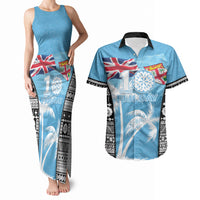 Personalised Fiji Day 2026 Couples Matching Tank Maxi Dress and Hawaiian Shirt Masi Tapa Pattern With Palm Tree